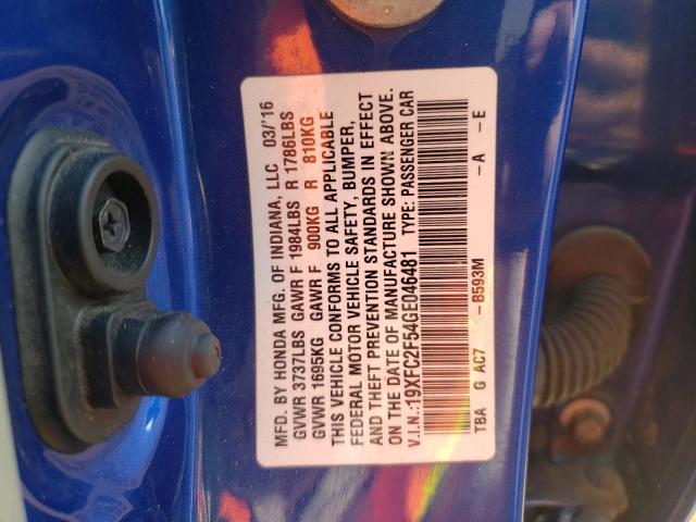 19XFC2F54GE046481 - 2016 HONDA CIVIC LX BLUE photo 12