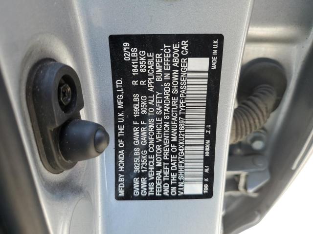 SHHFK7G4XKU216897 - 2019 HONDA CIVIC SPORT Argent photo 12