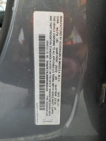 3VW2K7AJ8BM380608 - 2011 VOLKSWAGEN JETTA BASE GRAY photo 12