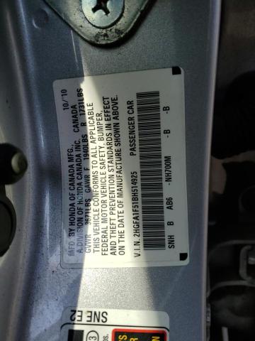 2HGFA1F51BH514925 - 2011 HONDA CIVIC LX SILVER photo 13