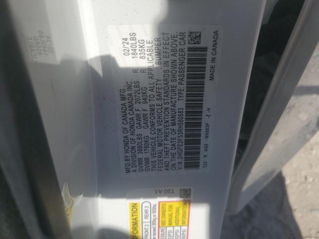 2HGFE2F53RH560583 - 2024 HONDA CIVIC SPORT WHITE photo 13