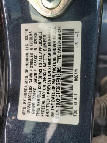19XFC1F38GE018059 - 2016 HONDA CIVIC EX BLUE photo 12
