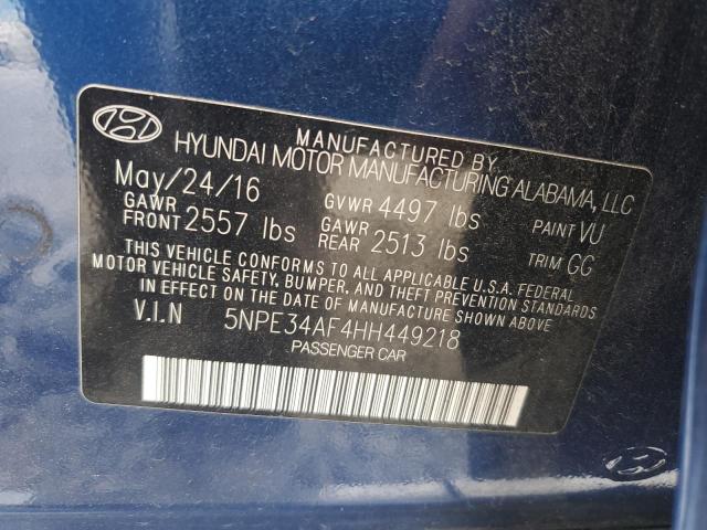 5NPE34AF4HH449218 - 2017 HYUNDAI SONATA SPORT BLUE photo 12