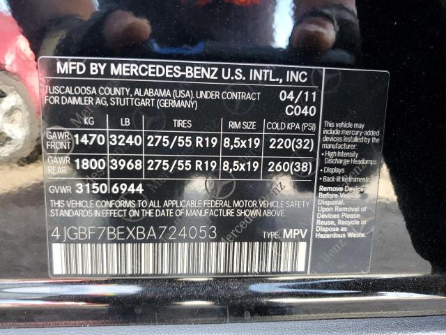 4JGBF7BEXBA724053 - 2011 MERCEDES-BENZ GL 450 4MATIC BLACK photo 12