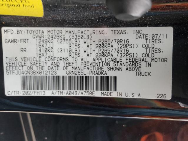 5TFJU4GN3BX012123 - 2011 TOYOTA TACOMA DOUBLE CAB PRERUNNER BLACK photo 13