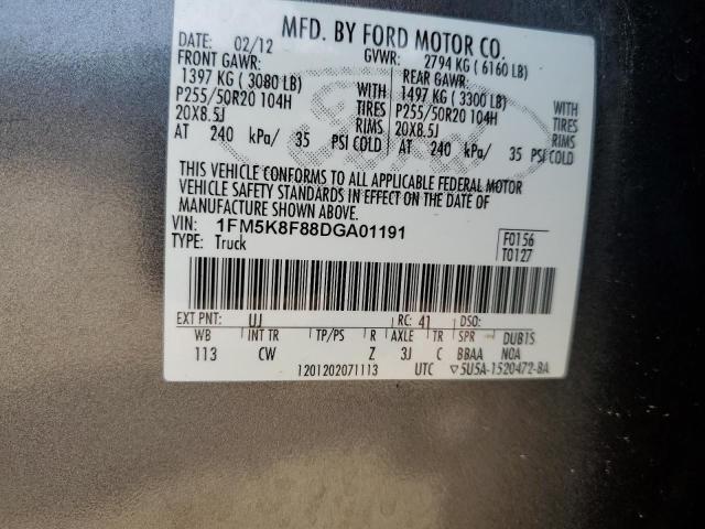 1FM5K8F88DGA01191 - 2013 FORD EXPLORER LIMITED 灰色 照片 13