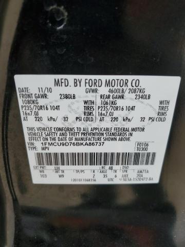 1FMCU9D76BKA86737 - 2011 FORD ESCAPE XLT BLACK photo 13