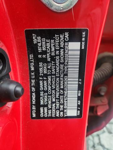 SHHFK7H40JU206263 - 2018 HONDA CIVIC SPORT წითელი ფოტო 12