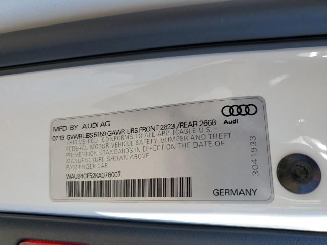 WAUB4CF52KA076007 - 2019 AUDI S5 PREMIUM PLUS Ақ фото 13