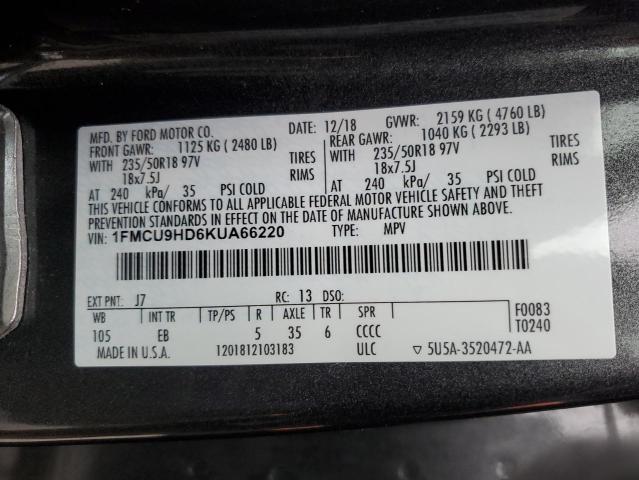 1FMCU9HD6KUA66220 - 2019 FORD ESCAPE SEL 灰色 照片 14