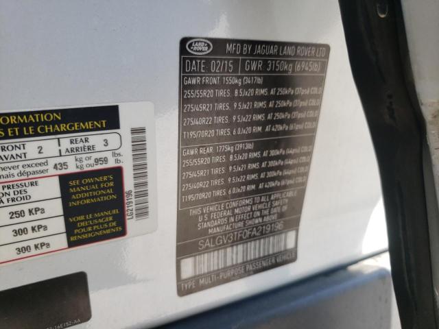 SALGV3TF0FA219196 - 2015 LAND ROVER RANGE ROVE AUTOBIOGRAPHY WHITE photo 13