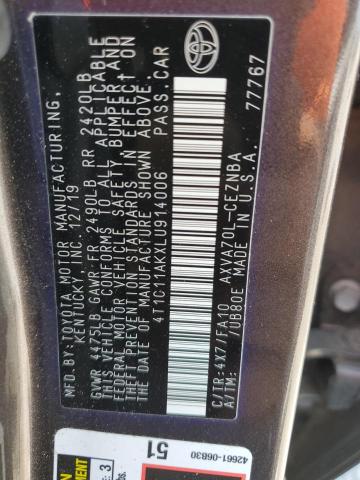 4T1C11AKXLU914006 - 2020 TOYOTA CAMRY LE 石墨色 照片 12