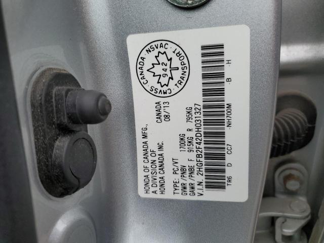 2HGFB2F42DH031327 - 2013 HONDA CIVIC LX SILVER photo 13