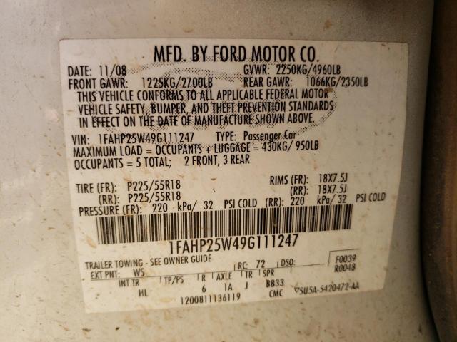 1FAHP25W49G111247 - 2009 FORD TAURUS LIMITED WHITE photo 13