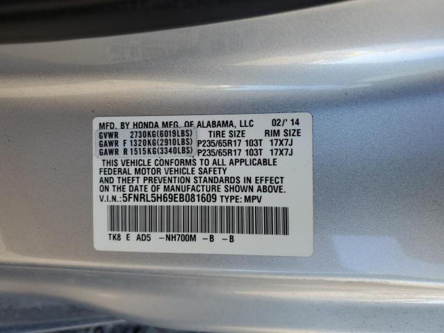 5FNRL5H69EB081609 - 2014 HONDA ODYSSEY EXL SILVER photo 14