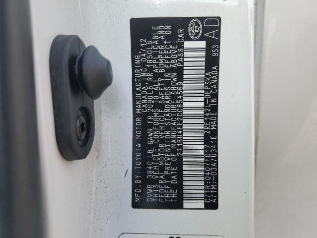 2T1BU4EE2CC854569 - 2012 TOYOTA COROLLA BASE Blanco foto 12