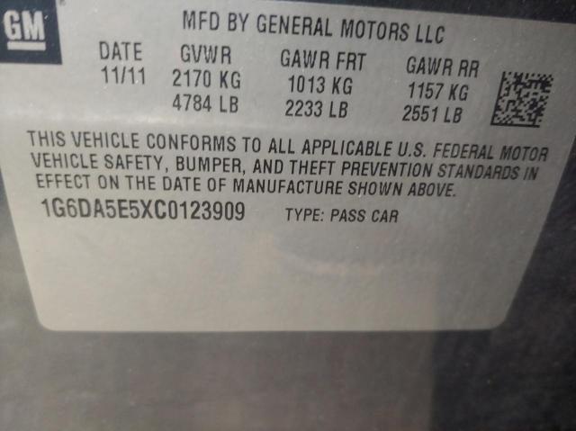 1G6DA5E5XC0123909 - 2012 CADILLAC CTS GRAY photo 10