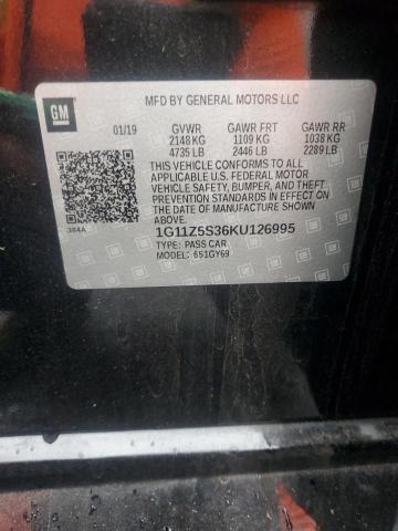 1G11Z5S36KU126995 - 2019 CHEVROLET IMPALA LT შავი ფოტო 12