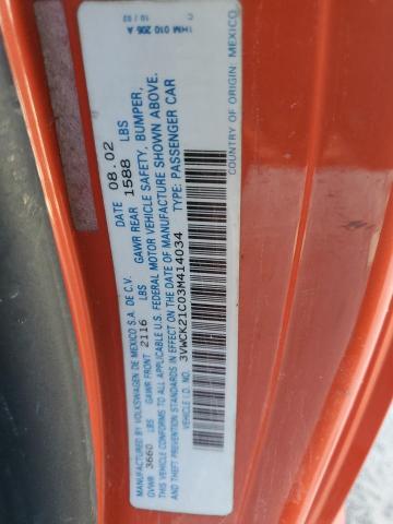 3VWCK21C03M414034 - 2003 VOLKSWAGEN NEW BEETLE GLS წითელი ფოტო 12