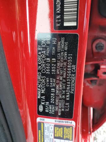 KNADN4A35G6680551 - 2016 KIA RIO EX RED photo 12