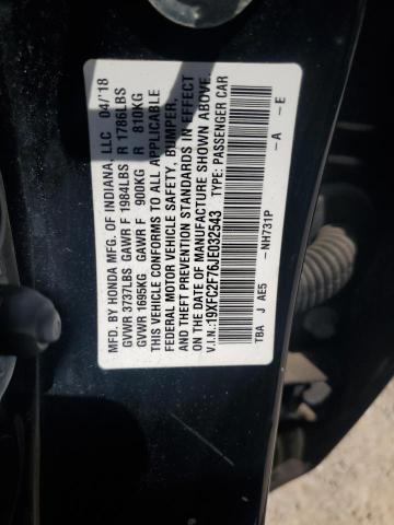 19XFC2F76JE032543 - 2018 HONDA CIVIC EX BLACK photo 12