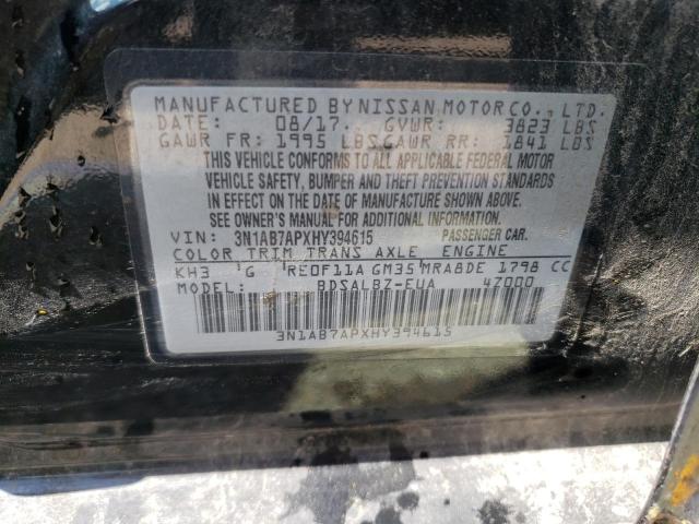 3N1AB7APXHY394615 - 2017 NISSAN SENTRA S BLACK photo 12