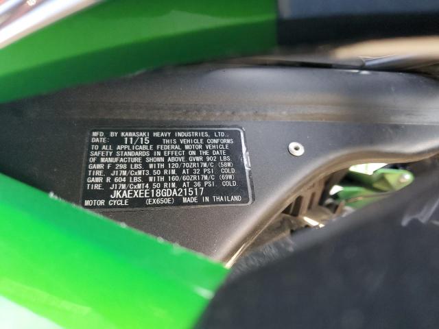 JKAEXEE18GDA21517 - 2016 KAWASAKI EX650 E მწვანე ფოტო 9