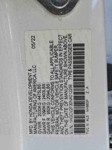 1HGCV2F30NA012258 - 2022 HONDA ACCORD SPORT თეთრი ფოტო 12