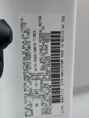 3TMLU4EN6FM179700 - 2015 TOYOTA TACOMA DOUBLE CAB WHITE photo 12