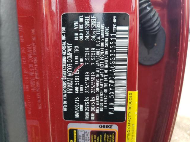 5XYZWDLA6GG305511 - 2016 HYUNDAI SANTA FE S RED photo 13