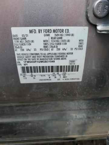 1FMSK8FH2MGB31048 - 2021 FORD EXPLORER LIMITED SILVER photo 13