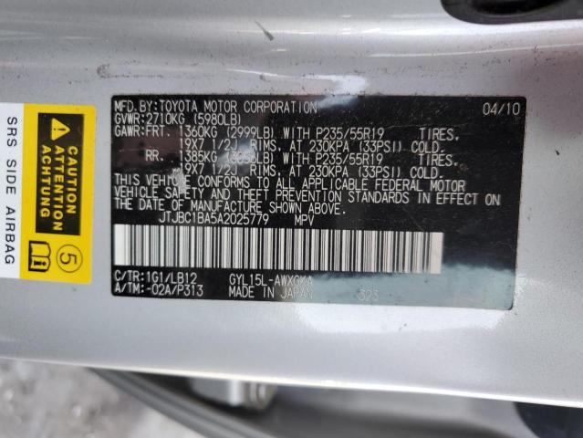 JTJBC1BA5A2025779 - 2010 LEXUS RX 450H SILVER photo 13