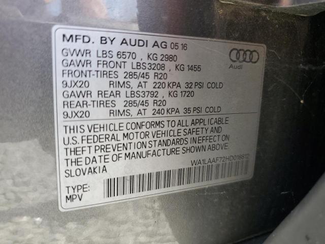 WA1LAAF72HD018812 - 2017 AUDI Q7 PREMIUM PLUS GRAY photo 14