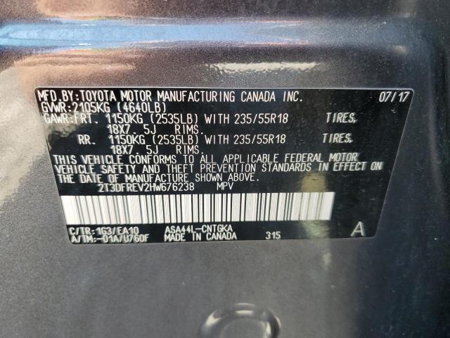 2T3DFREV2HW676238 - 2017 TOYOTA RAV4 LIMITED ნაცრისფერი ფოტო 14