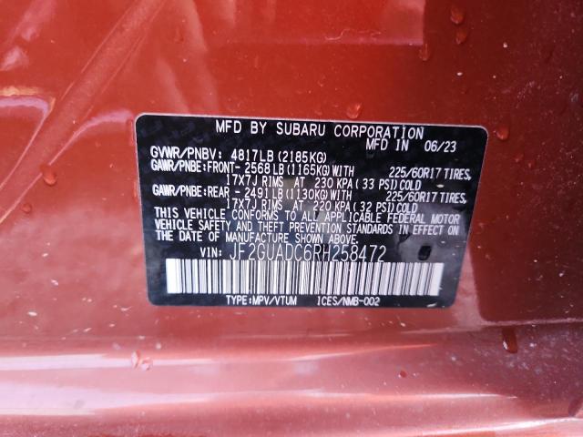 JF2GUADC6RH258472 - 2024 SUBARU CROSSTREK PREMIUM ORANGE photo 14