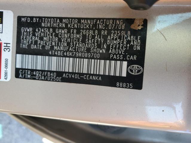 4T4BE46K79R089700 - 2009 TOYOTA CAMRY BASE TAN photo 12