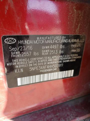 5NPE34AF4HH503911 - 2017 HYUNDAI SONATA SPORT RED photo 12