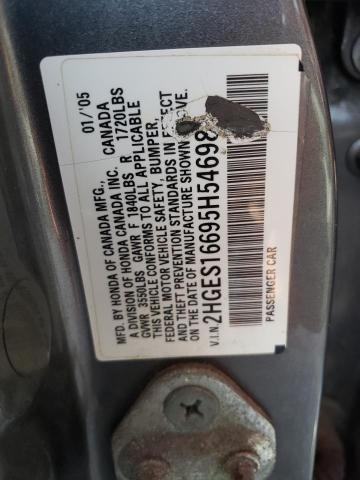 2HGES16695H546981 - 2005 HONDA CIVIC LX GRAY photo 12