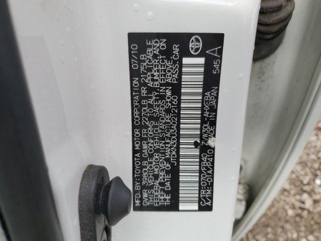 JTDKN3DU3A0212160 - 2010 TOYOTA PRIUS 白色 照片 12