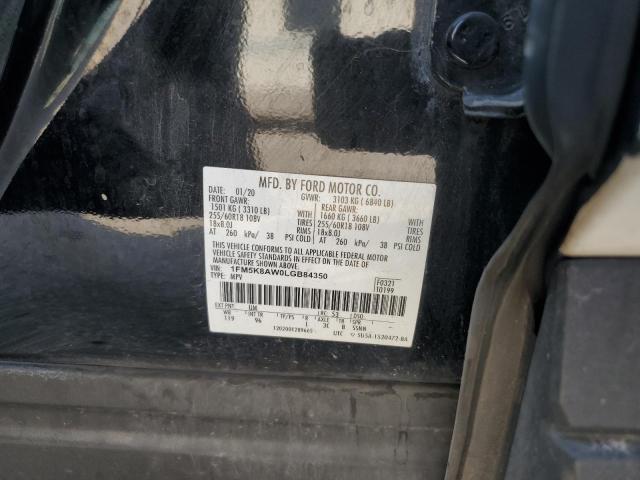 1FM5K8AW0LGB84350 - 2020 FORD EXPLORER POLICE INTERCEPTOR Қара фото 12