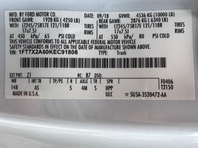 1FT7X2A60KEC91808 - 2019 FORD F250 SUPER DUTY WHITE photo 15
