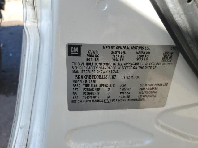 5GAKRBED0BJ281107 - 2011 BUICK ENCLAVE CXL WHITE photo 13