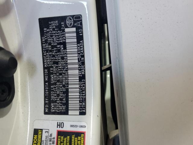2T1BURHE7KC208936 - 2019 TOYOTA COROLLA L WHITE photo 12