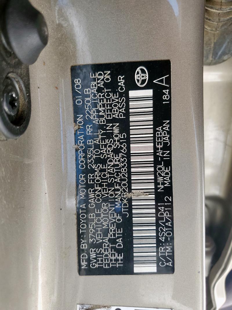 JTDKB20U283376615 - 2008 TOYOTA PRIUS GOLD photo 12