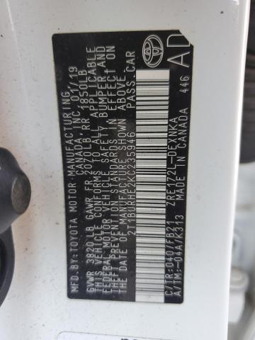 2T1BURHE2KC235946 - 2019 TOYOTA COROLLA L WHITE photo 13