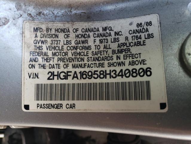 2HGFA16958H340806 - 2008 HONDA CIVIC EXL SILVER photo 12
