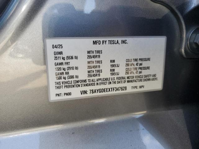 7SAYGDEEXTF347628 - 2026 TESLA MODEL Y GRAY photo 12