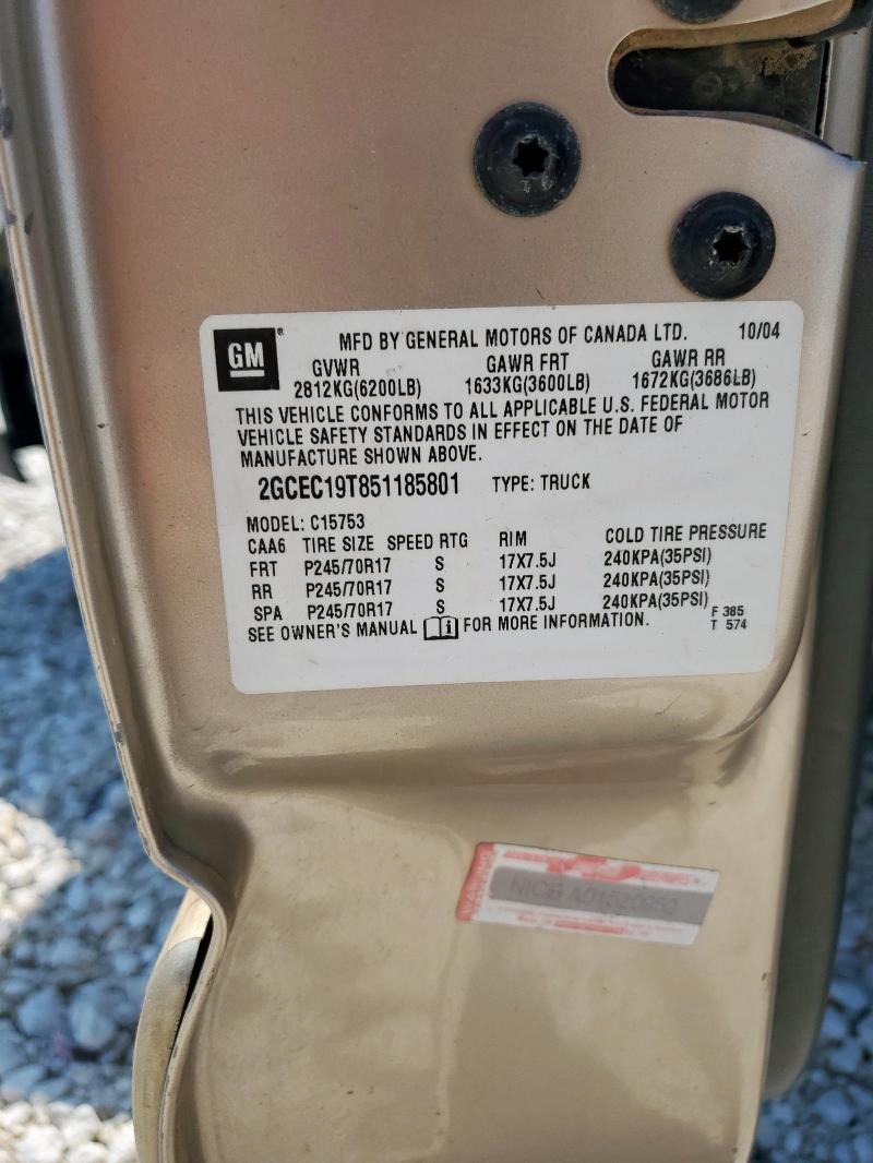 2GCEC19T851185801 - 2005 CHEVROLET SILVERADO C1500 金色 照片 12