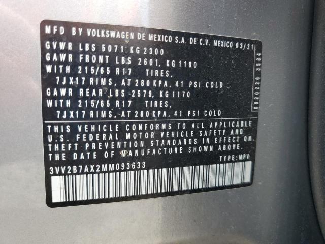3VV2B7AX2MM093633 - 2021 VOLKSWAGEN TIGUAN SE Сұр фото 13