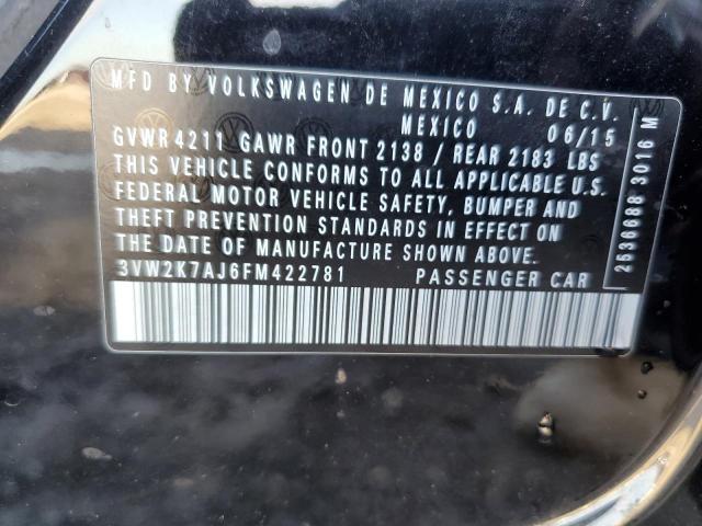 3VW2K7AJ6FM422781 - 2015 VOLKSWAGEN JETTA BASE 黑色 照片 12